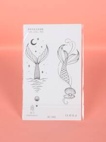 美人魚尾設計防水臨時紋身貼貼紙適用於女孩性感手臂和 - 黑色 - 查看 3