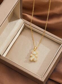 1pc Cartoon Bear Shaped Charm Necklace For Kids, Made Of Copper, Suitable For Daily Life And Party Wear