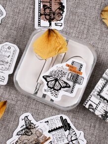 46sheets/box Vintage Butterfly Calligraphy Style Stickers, For Students' Decoration And Scrapbook - Multicolor - View 5