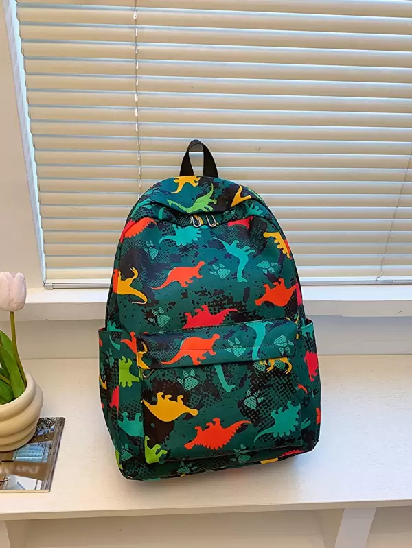 1 Peça Mochila De Nylon Com Estampa De Desenho Animado Em Estilo Universitário, Bolsa Escolar Juvenil Para Adolescentes