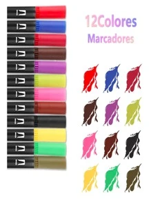 48 Plumones Punta Pincel y punta rotulador (doble punta) Base Agua Colores Rotulador 1221-18