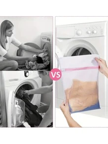 1/2pcs Transparent Mesh Zippered Wash Bags For Shirts, Bras, Socks, Stockings, Lingerie, Prevents Deformation During Washing - Pink - View 2