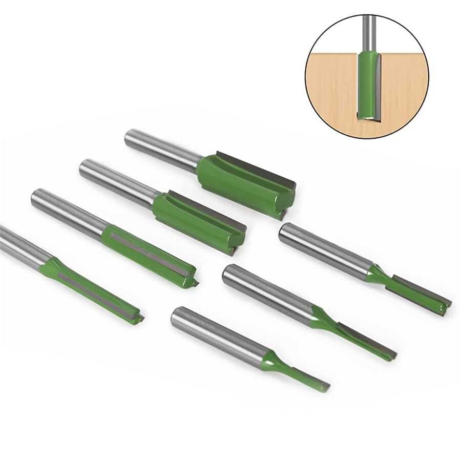 7pcs 1/4" Shank Tungsten Carbide Double&Single Flute Straight Dado