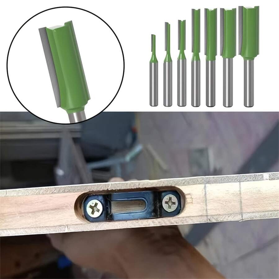 7pcs 1/4" Shank Tungsten Carbide Double&Single Flute Straight Dado