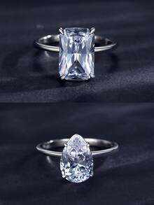 1 Miếng Duy nhất & Đúng mốt 925 sterling bạc Sáng bóng Hình tròn Khối Zirconia  Của phụ nữ Nhẫn , Hôn ước Lễ cưới Đồ trang sức - Bạc - Xem 4