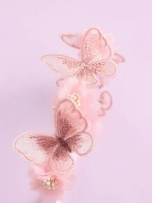 1pc Pink Floral Headband With Butterfly Decoration - Multicolor - View 5