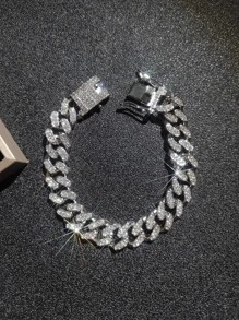 CVNANA 1入組流行歐美風格充分水鑽裝飾銀鏈條樣式項鍊適合男人及女人,酷首飾配件 - 銀色 - 查看 5