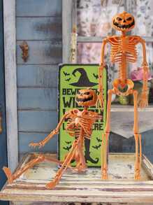 1pc Orange Pumpkin Skeleton, Halloween Haunted House Stage Decoration Prop, Three-dimensional Skull Skeleton With Orange Pumpkin Head, Horror Skeleton - Orange - View 6