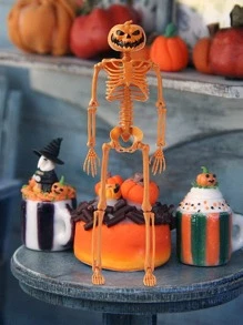 1pc Orange Pumpkin Skeleton, Halloween Haunted House Stage Decoration Prop, Three-dimensional Skull Skeleton With Orange Pumpkin Head, Horror Skeleton - Orange - View 4