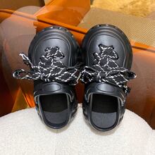 中性情侶風格鏤空設計帶扣涼鞋,ins風格厚底防滑拖鞋適用於四季 - 黑色 - 查看 6