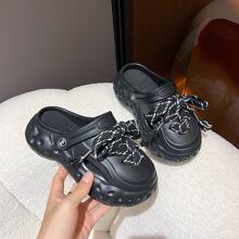 中性情侶風格鏤空設計帶扣涼鞋,ins風格厚底防滑拖鞋適用於四季 - 黑色 - 查看 2