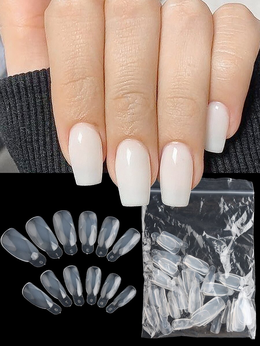 60入組透明凝膠指甲延伸模具套裝，尺寸包含12種帶刻度的全覆蓋凝膠指甲，適用於家庭沙龍貼指甲美甲用品 - 無色 - 查看 1