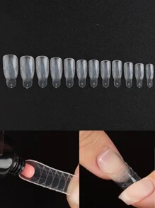 60入組透明凝膠指甲延伸模具套裝，尺寸包含12種帶刻度的全覆蓋凝膠指甲，適用於家庭沙龍貼指甲美甲用品 - 無色 - 查看 2