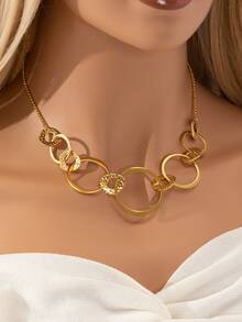 New Fashionable Elegant 18k Gold Plated Titanium Steel Necklace, Simple 316 Stainless Steel Geometric Pendant & Chain Necklace For Women