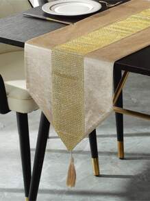 1 pieza Camino de mesa decorativo de lujo con strass dorados - Amarillo - Ver 2