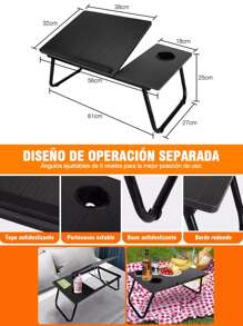 Mesa Para Laptop Cama Plegable Portatil Y Soporte Portavasos - Negro - Ver 3