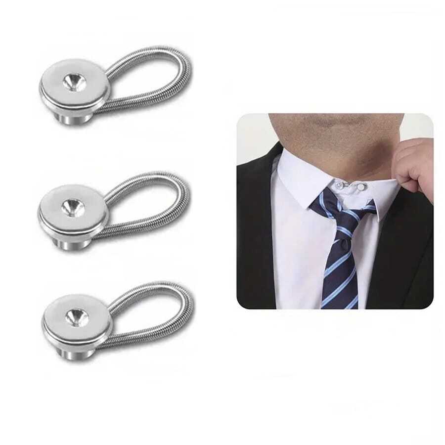 3pcs/set Men's Shirt Collar & Sleeve Button Extender, Women's Shirt Elastic Button Extender, Spring Button Extender - Silver - View 1
