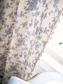 2入組波西米亞風格花卉印花半透明復古窗簾,藍色和米色流蘇裝飾,適用於客廳、臥室、廚房、餐廳、健身房、咖啡廳等場所。 - 米色 - 查看 8