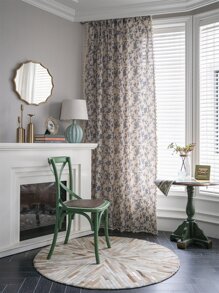 2入組波西米亞風格花卉印花半透明復古窗簾,藍色和米色流蘇裝飾,適用於客廳、臥室、廚房、餐廳、健身房、咖啡廳等場所。 - 米色 - 查看 4