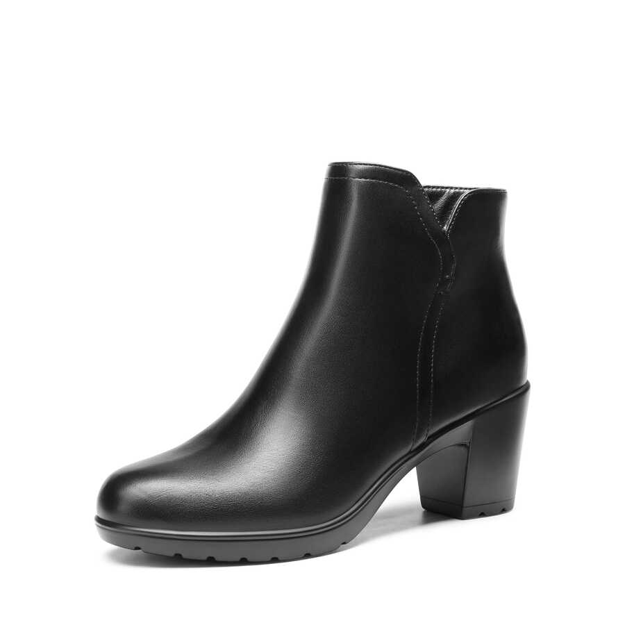 Women's Low Chunky Block Heel Ankle Booties Fashion Almond Toe Fall Heeled Short Boots Shoes - PU ĐEN - Xem 1