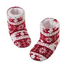 Christmas Maple Leaf And Reindeer Pattern Women's Slippers, For Winter Indoor Use, Warm, Anti-skid, Soft Plush Slipper Socks With Floor Slippers Cover - Red - View 2