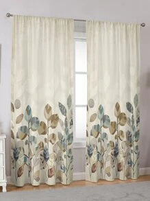 1pc Botanical Floral & Leaf Pattern Printed Window Curtain - Multiple Colors - View 3