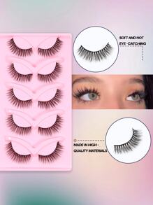 5 cặp/gói 8mm-14mm 3D Chồn Tóc Thủ công Lông mi giả , Có thể tái sử dụng - màu đen - Xem 5