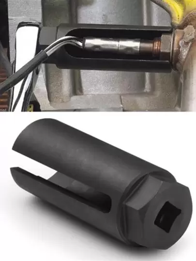 （产品说明：上面的痕迹是涂抹的防锈油，并非产品污垢或质量问题。）1个窄口/宽口铬钒钢日式/欧式氧传感器套筒，感应式套筒扳手 - 轻松拆卸氧传感器 - 精密适配窄口/宽口 - 便于安装/拆卸，男士工具