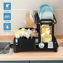 1入組雙層盤子晾乾架帶筷子支架和切菜板支架,