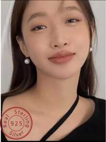 1pair New Design S925 Silver Clam Faux Pearl Earrings - White - View 1