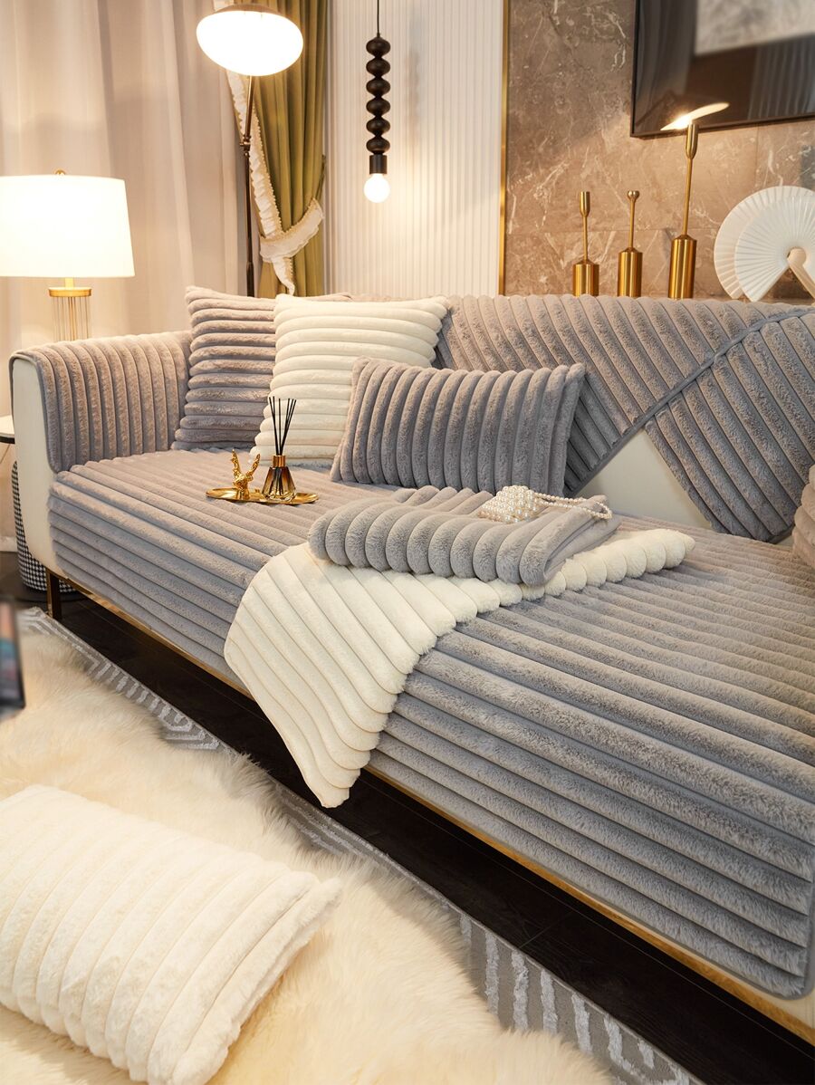 Penutup Sofa Geometris Plain - Light Grey - View 1