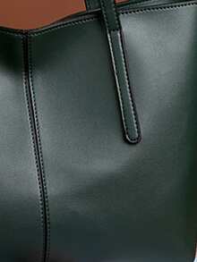 Ladies' Solid Color Minimalistic Shoulder Tote Bag - Green - View 3