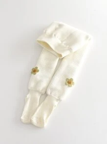 1 件女孩花卉装饰保暖紧身裤 - 白色 - 查看 6