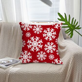 1個紅色雪花圖案枕套,適用於沙發和床的家居裝飾
