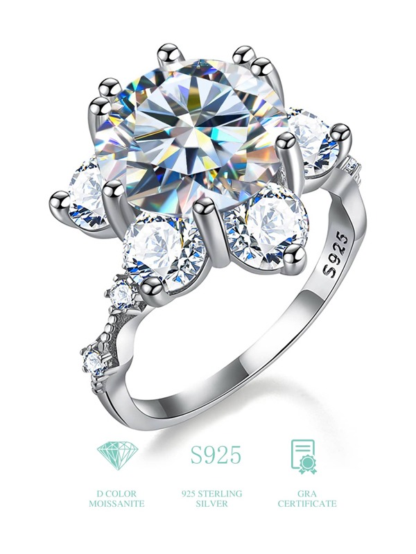 Esberry 1Pc 11mm Moissanite Rhinestone Engagement Ring Wedding Band For Women S925 Sterling Silver High Sparkle Flower Promise Ring Eternity Ring Valentine's Day Luxury Jewelry Gifts Bridal Jewelry Valentines