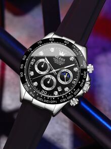 OLEVS. OLEVS Men Analog Quartz Waterproof Watches Multifunction Chronograph Diamond Moon Phase Luminous Silicone Band Wrist Watches