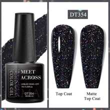 MEET ACROSS 7ml Y2K Aesthetic Glitter Nail Polish, Black, Semi-Permanent, Rhinestone Pigment, Shiny Rainbow Glitter, Removable UV/LED Gel, Suitable For Parties, Carnivals, Holidays Nails - màu đen - Xem 3
