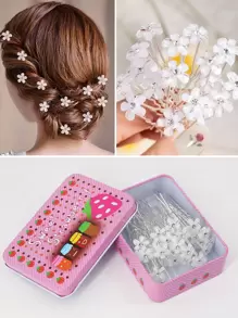 20件套草莓造型发夹套装，包含人造珍珠、花朵和水钻装饰发簪、发夹、发叉和发梳，适用于新娘发型、波西米亚风发髻、发髻器、发髻发饰、发饰、发夹、学习用品、人造珍珠发饰、女士度假装扮、婚礼用品、头部饰品 - 銀色 - 查看 1