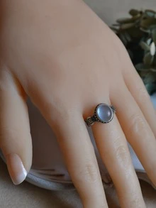 1入組復古罕見925 銀圓環帶藍晶石頭適合女士,日常穿著