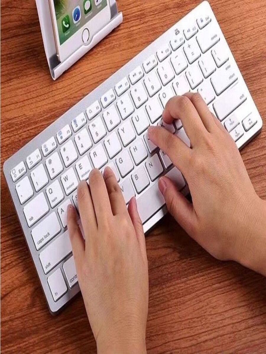 Mini Teclado Bluetooth Tablet Apple iPad Windows Android - Prata - Visão 1