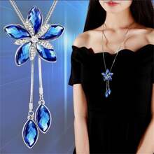 1 Stück Mode Zinklegierung Strass Blumen Dekor Y-förmige lange Halskette für Frauen als tägliche Dekoration, Valentine, Mama, Mutter, Muttertag, Geschenk