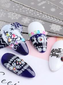 FULL BEAUTY 聖誕美甲壓花板5入組,包含雪花、聖誕樹、鈴鐺、花環、麋鹿,美甲模具壓花版,美甲印花模板,美甲工具 - 銀色 - 查看 8