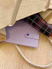 2入組字母印花亞麻手提袋和沙灘袋,適用於度假 - 卡其色 - 查看 4