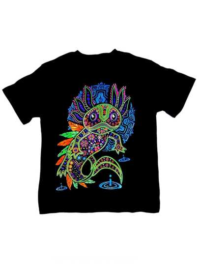 Playera Camiseta Ajolote Azteca de hombros caídos con estampado