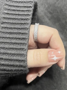 1pc Deluxe S925 Sterling Silver Full Star Design Full Row Rhinestone Ring For Women, Gift, Daily Wear - Silver - View 5