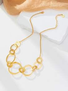 New Fashionable Elegant 18k Gold Plated Titanium Steel Necklace, Simple 316 Stainless Steel Geometric Pendant & Chain Necklace For Women