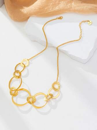 New Fashionable Elegant 18k Gold Plated Titanium Steel Necklace, Simple 316 Stainless Steel Geometric Pendant & Chain Necklace For Women