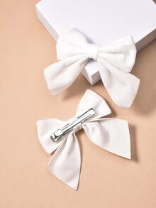 2pcs Girl White Velvet Bow Hair Clips, Y2k Series Daily Hair Accessories - White - View 4