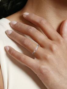 Stylever 1pc Colorful Heart Shaped cubic zirconia Ring Ladies Jewelry For Women s925 Sterling Silver Elegant Romantic Ring Fine Jewelry Gift For Girls Dating Decor - Silver - View 2