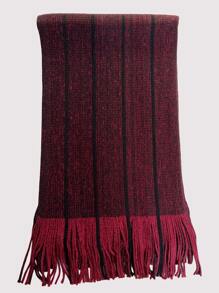 Unisex Couple Knitted Plaid Multicolor Fringed Rectangular Scarf, Winter - Multicolor - View 6